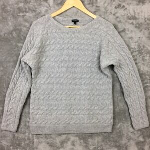 Talbots Cable Knit Sweater Womens Large Merino Wool Nylon Cashmere Grey